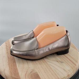 New Clarks Juliet Lora Loafers Pewter Leather Slip On Women's Shoes Size 6 W